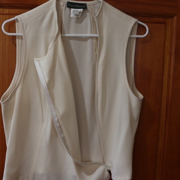 Harve Bernard Cream Front Moto Zip Sleeveless Shell Top Vintage 14 - Picture 3 of 8